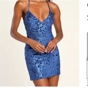Lulu's Blue Sequin Bodycon Mini Dress